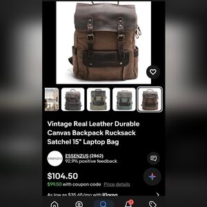 Vintage Brown Leather Canvas Backpack for Men (1 Missing Magnet)